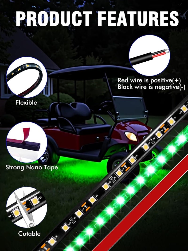 LEYMANRIYA 8 Pcs Car Led Light Strip IP67 Waterproof 11" Flexible Led Lights Underglow 12V for Car Motorcycle Boat Golf Cart Interior Exterior Decoration - Green - Image 4